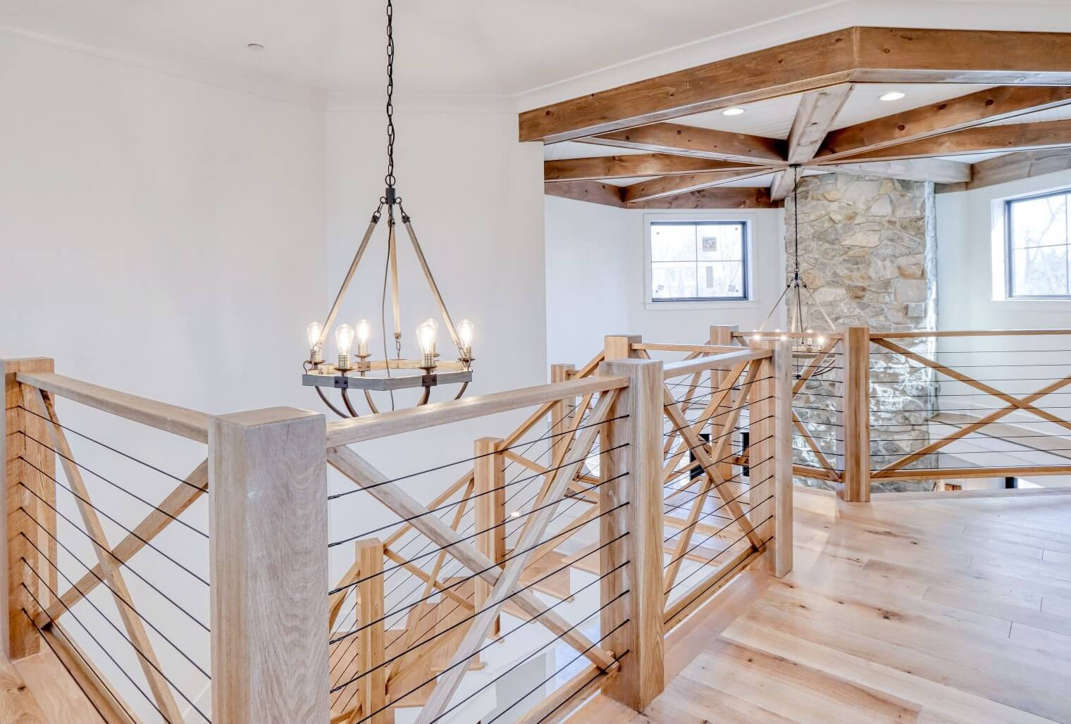 Cable railings installation with chandelier view for Cable Railings Contractors in Washington, DC