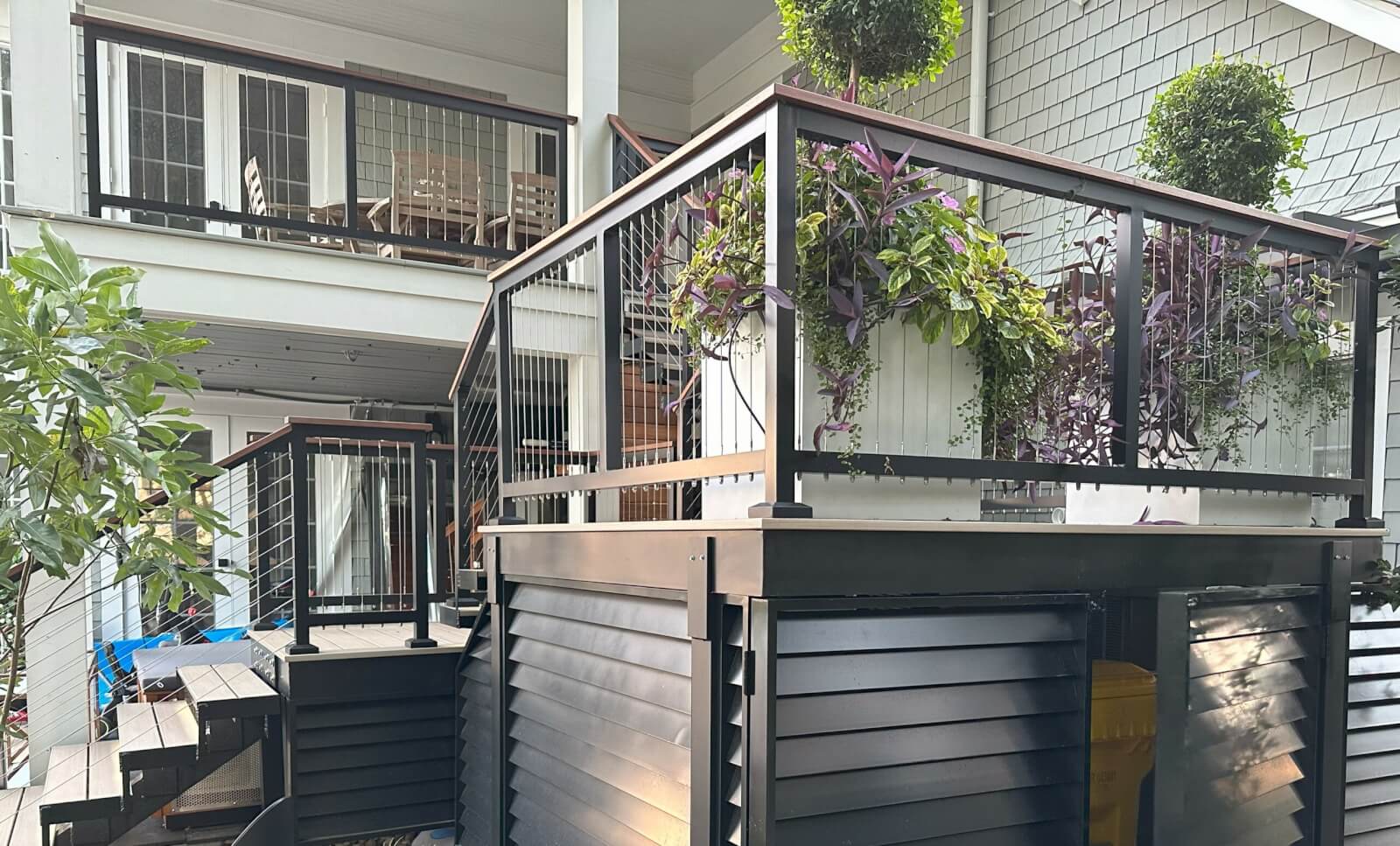 Cable railings on outdoor porch and stairs for Cable Railings Contractors in Washington, DC